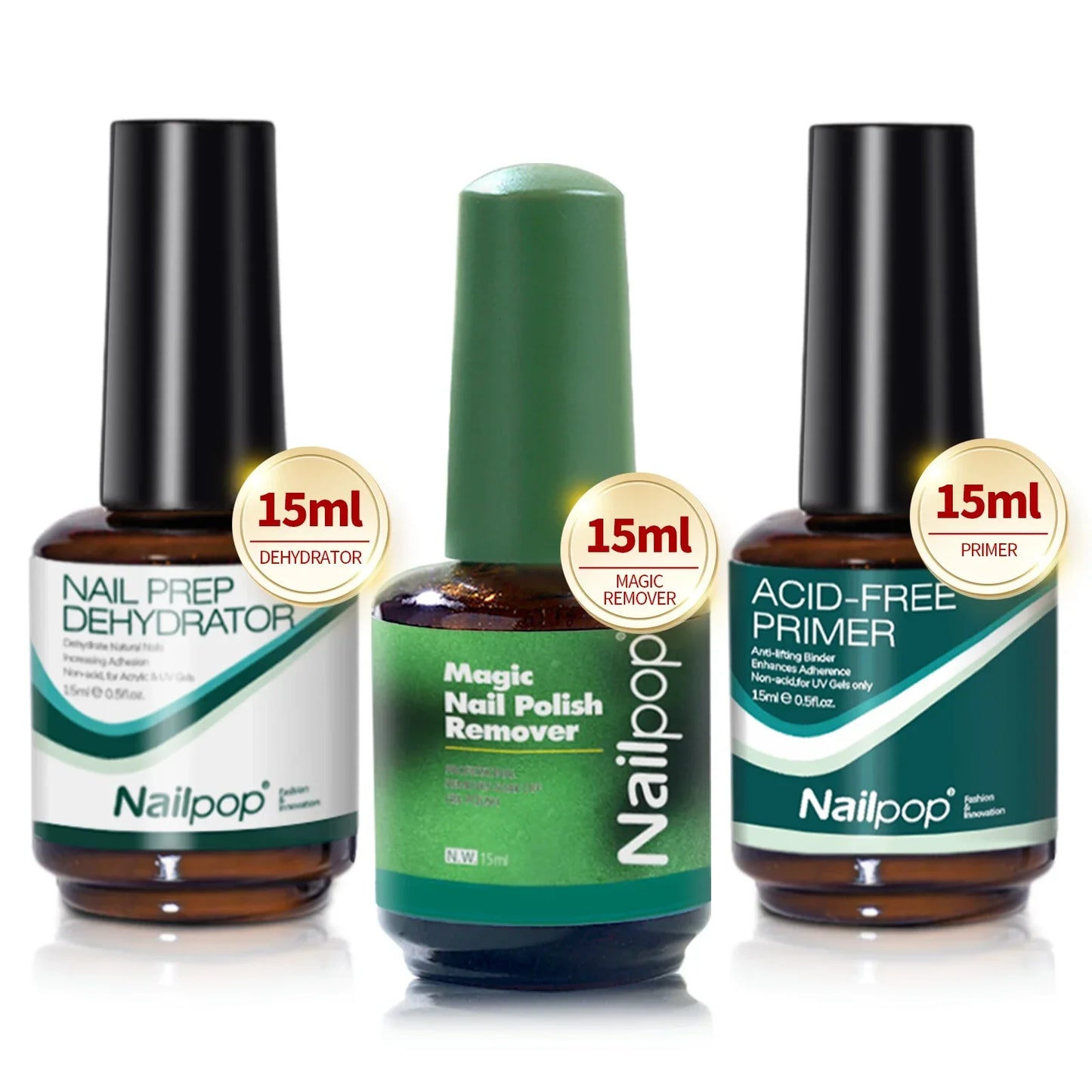 Nailpop Nail Dehydrator and Primer Acid Free Natural Nail Prep for Acrylic and UV Gel Nail Polish Fast Dry Superior Bonding Set