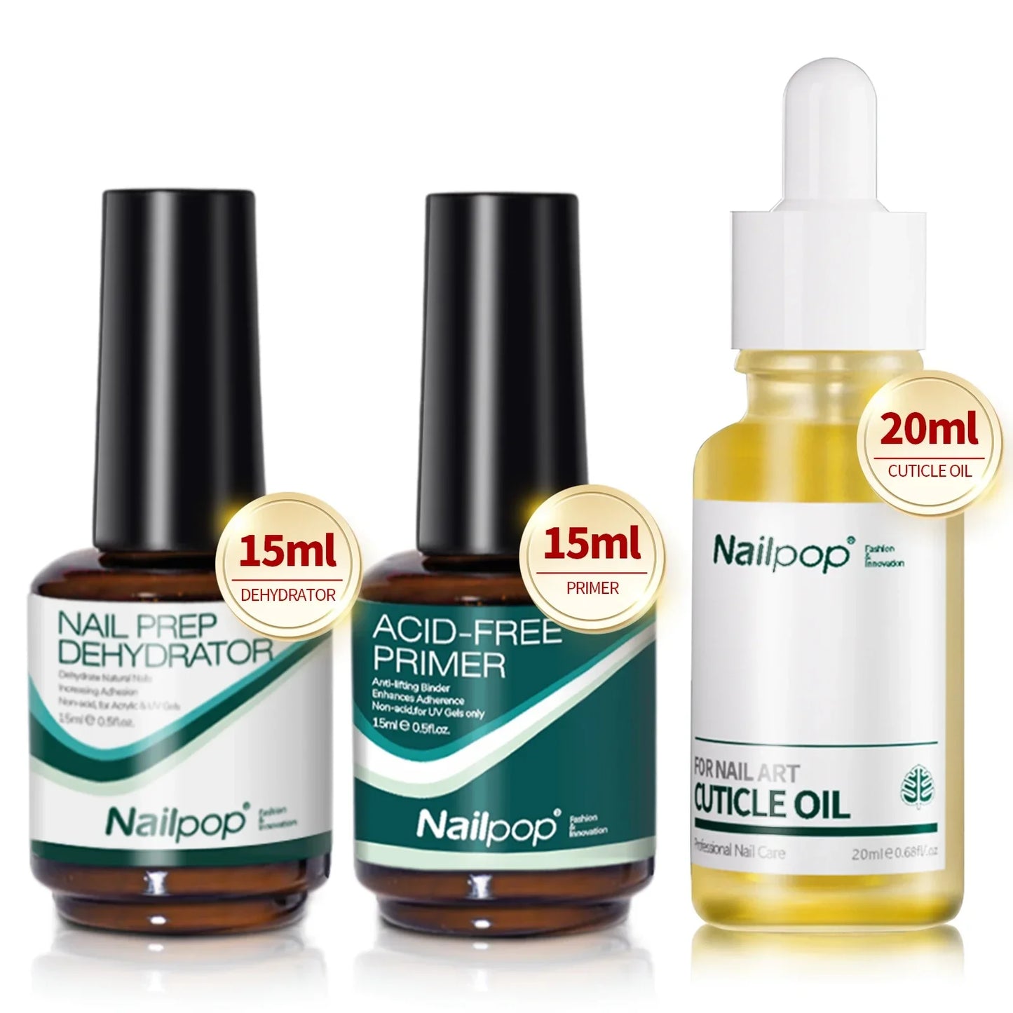 Nailpop Nail Dehydrator and Primer Acid Free Natural Nail Prep for Acrylic and UV Gel Nail Polish Fast Dry Superior Bonding Set